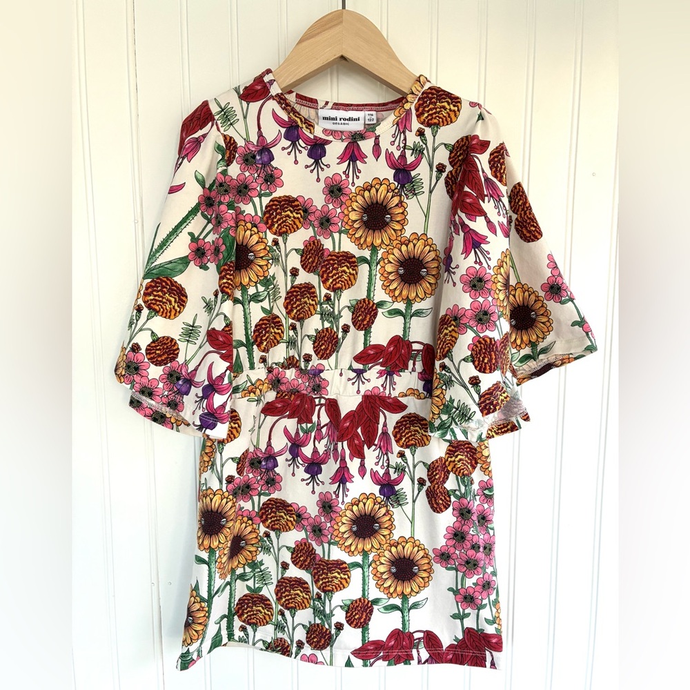 Mini Rodini Multicolor Floral Kimono Sleeve Kids Dress